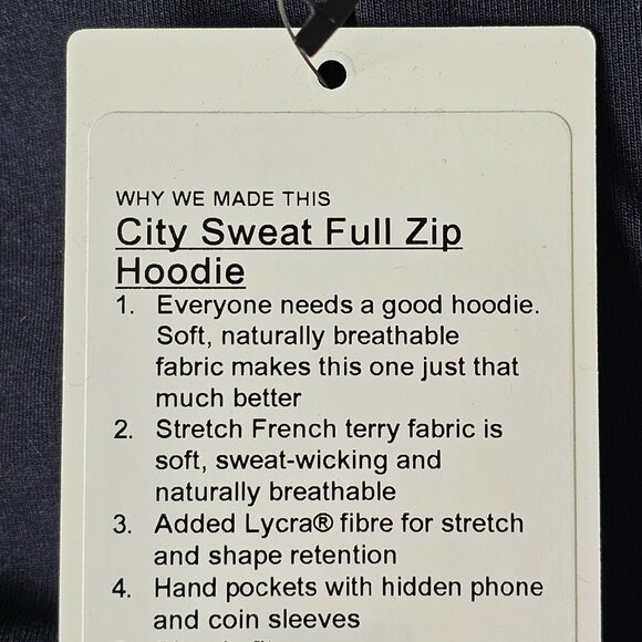 NWT LULULEMON CCNY Classic Navy Blue City Sweat Full Zip Hoodie Men's XXL - Picture 10 of 10
